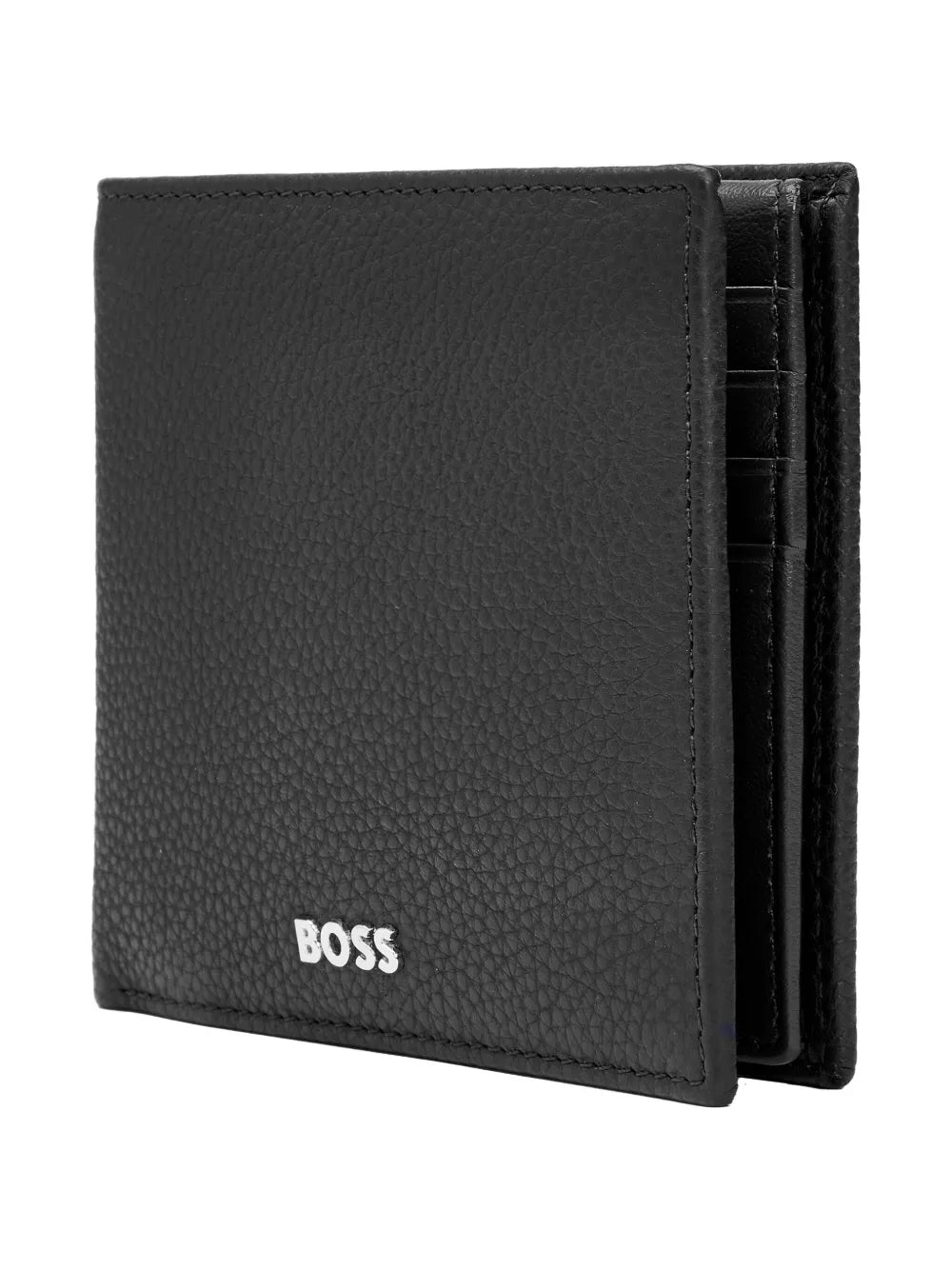 Portefeuille BOSS Signature Stripe à deux volets | Cuir noir mat