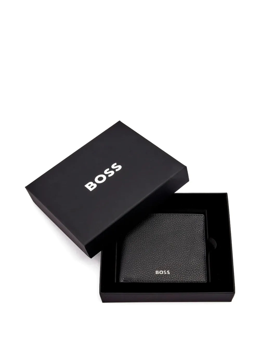 Portefeuille BOSS Signature Stripe à deux volets | Cuir noir mat