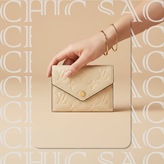 Portefeuille Victorine en Cuir Empreinte Monogram – Crème